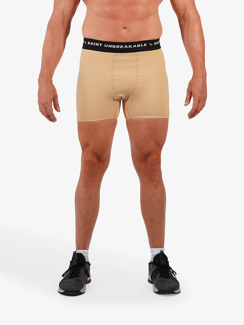 Mens Compression Game-Day 1/2 Shorts - Beige
