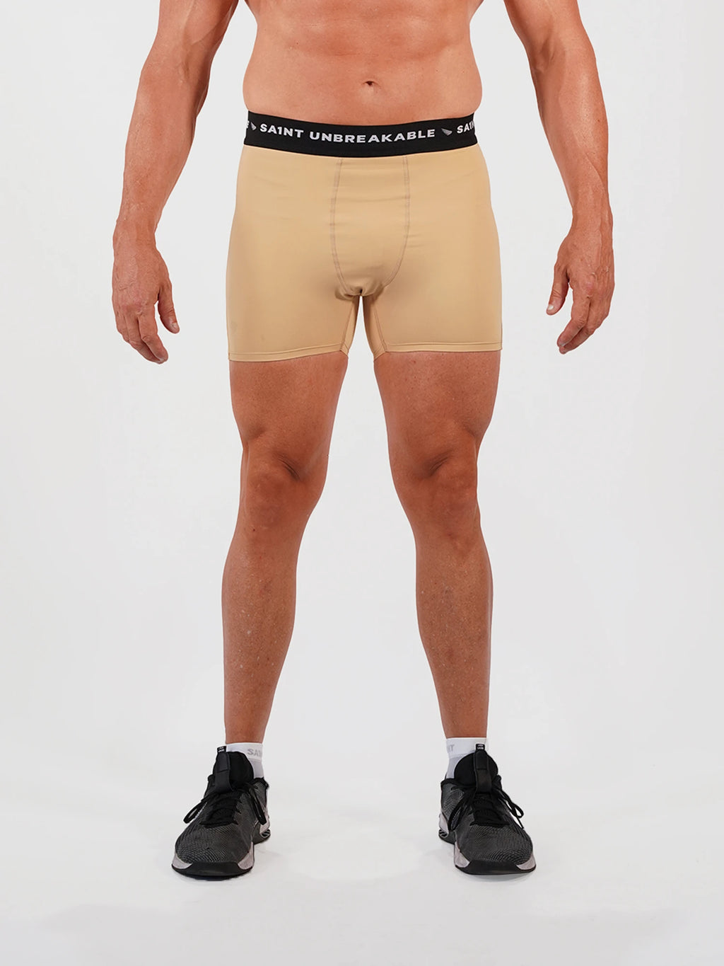 Mens Compression Game-Day 1/2 Shorts - Beige