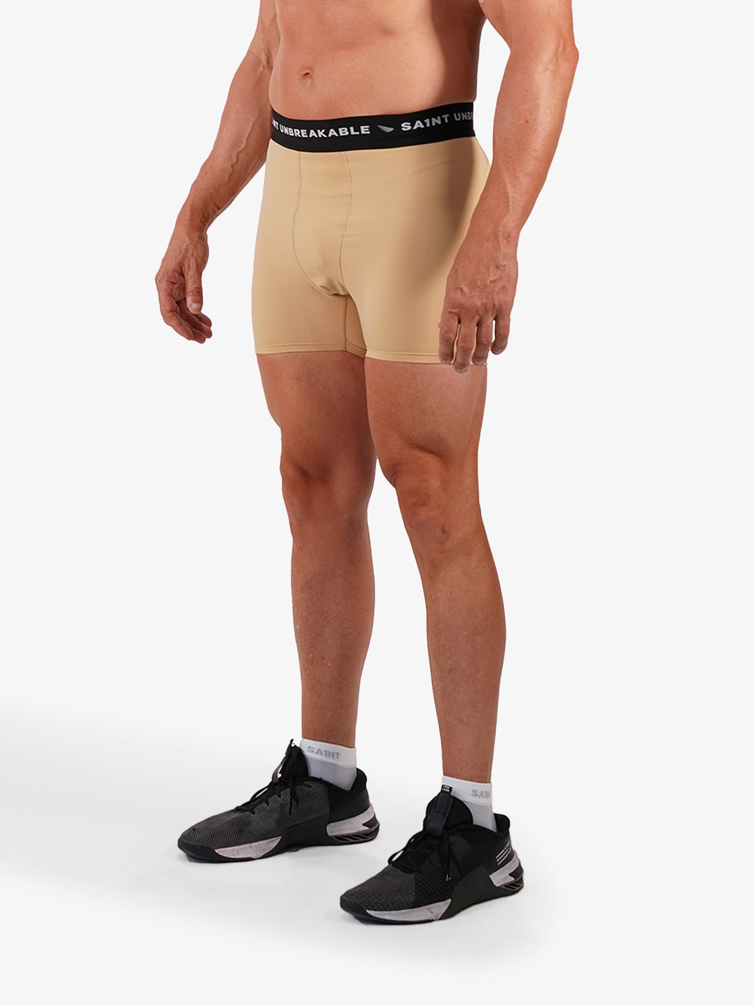 Mens Compression Game-Day 1/2 Shorts - Beige