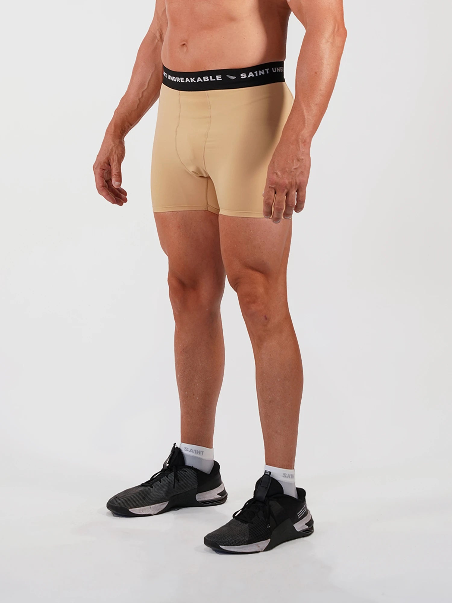 Mens Compression Game-Day 1/2 Shorts - Beige