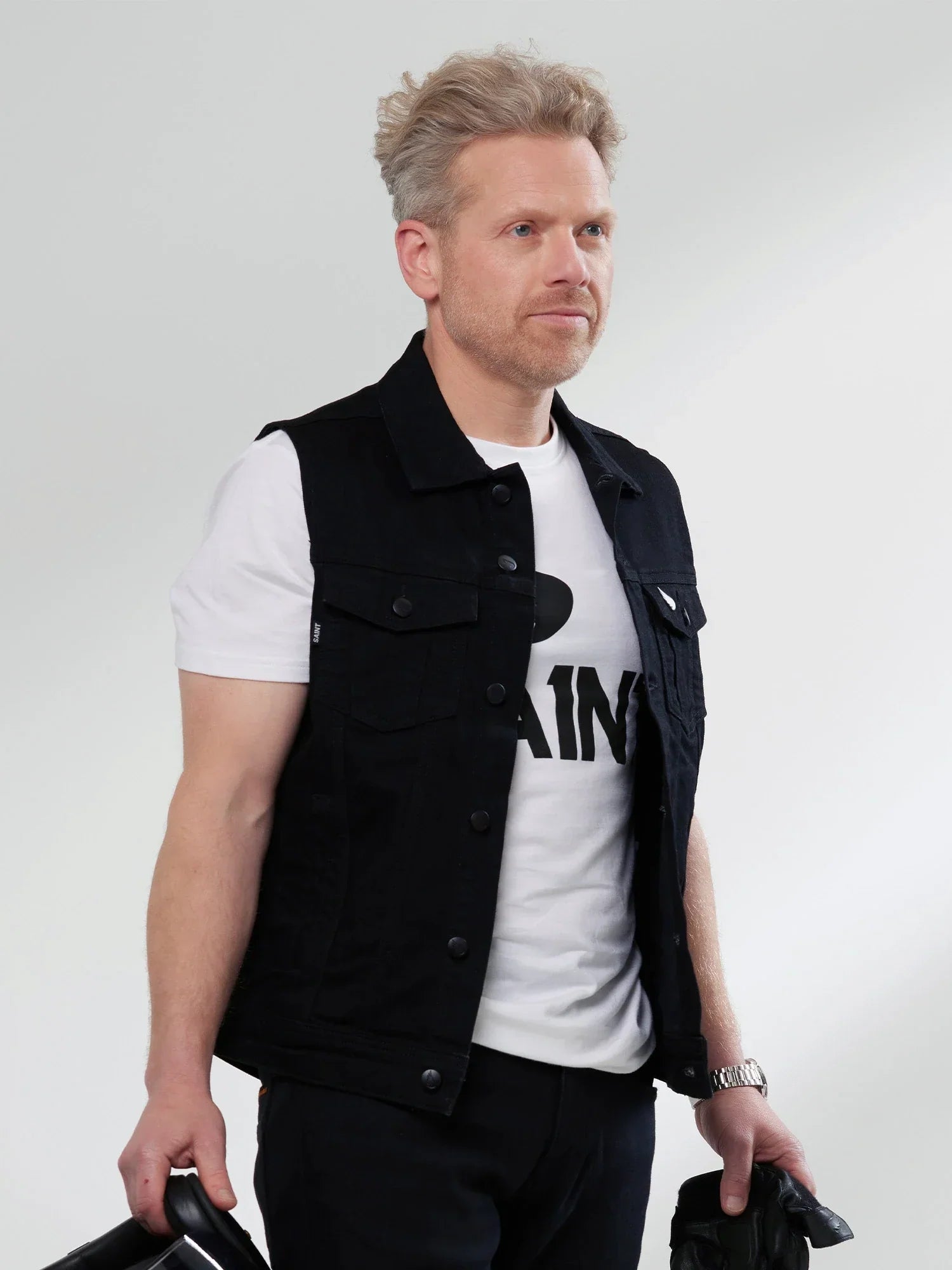 Moto Denim Vest - Black - SA1NT