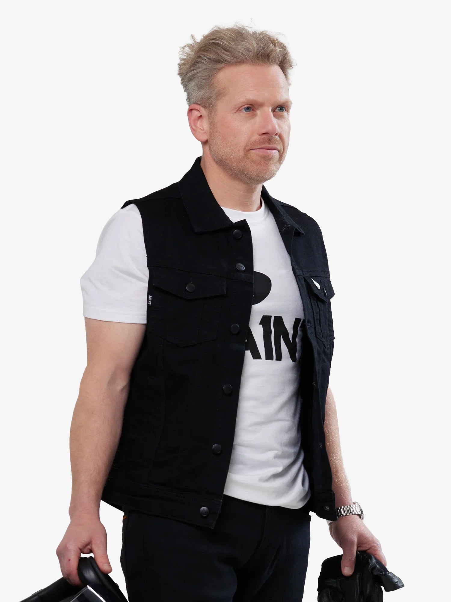 Moto Denim Vest - Black
