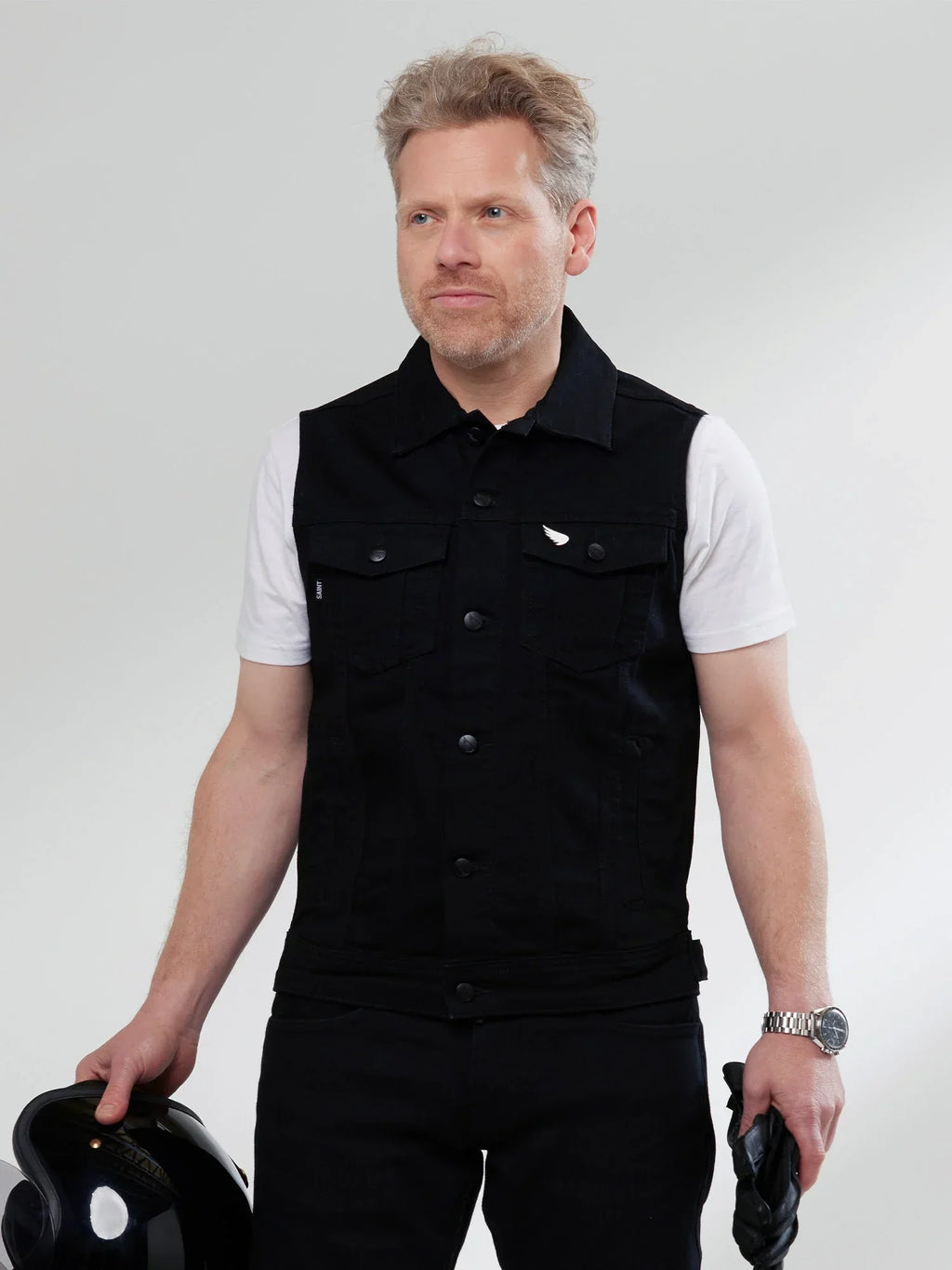 Moto Denim Vest - Black - SA1NT