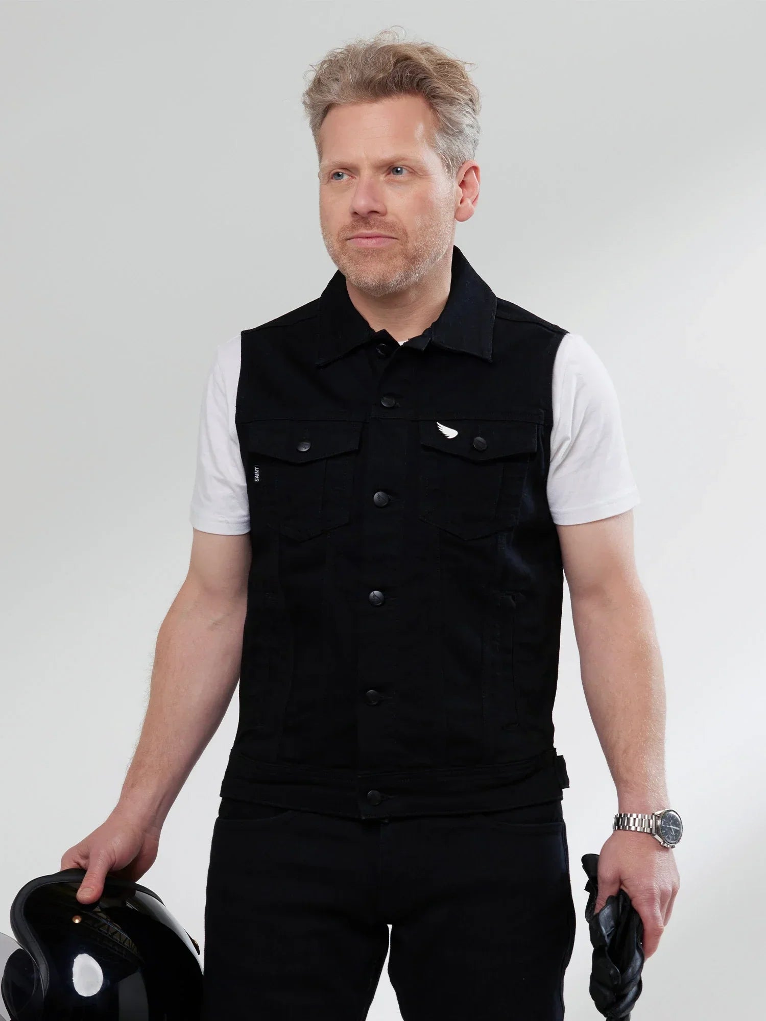 Moto Denim Vest - Black - SA1NT