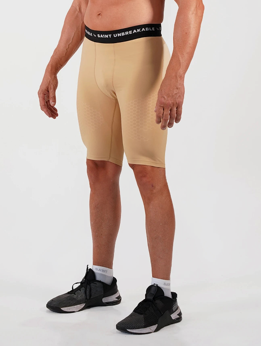 Mens Compression Game-Day 1/2 Shorts - Beige