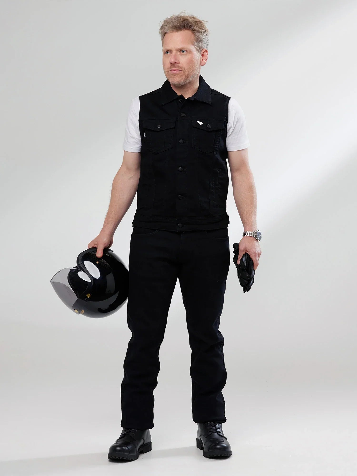 Moto Denim Vest - Black - SA1NT