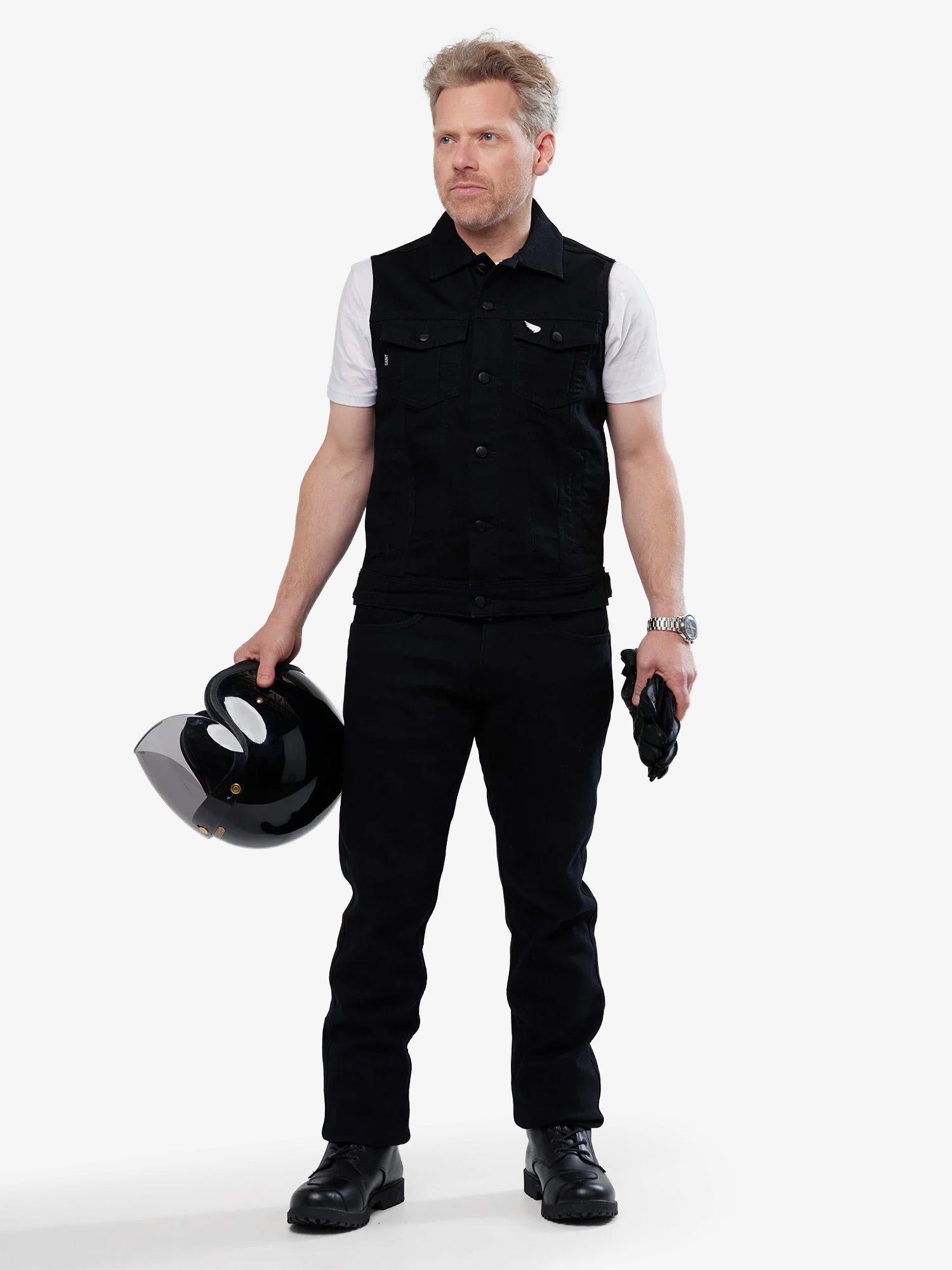 Moto Denim Vest - Black